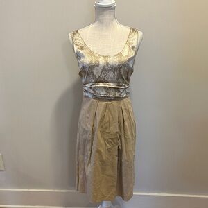 Elie Tahari Gold and Tan Patterned Dress